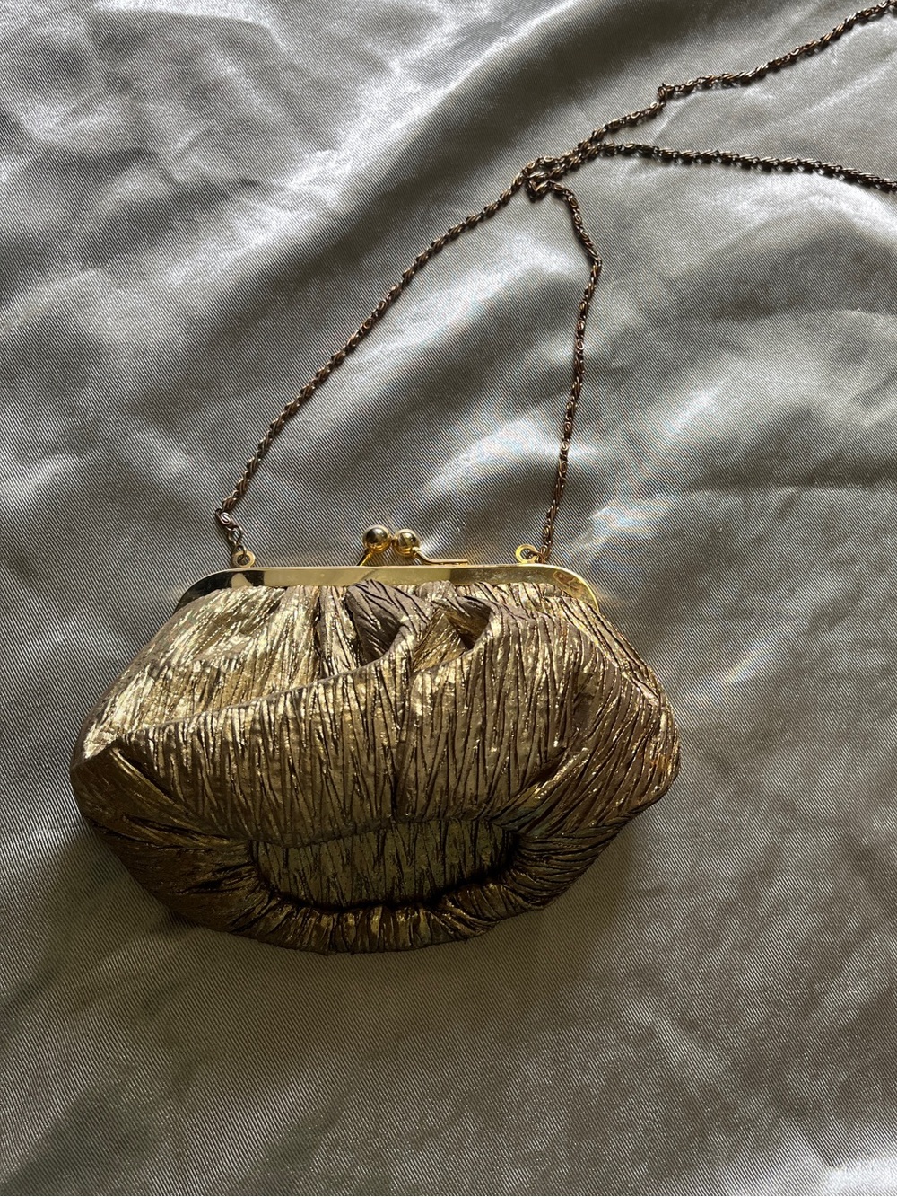 Metallic Gold Gathered Evening Clutch with Chain Strap
